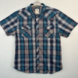 Levi's Pearl Snap Men's Shirt XXL‎ Standard Fit Short Sleeve Blue & Black Plaid